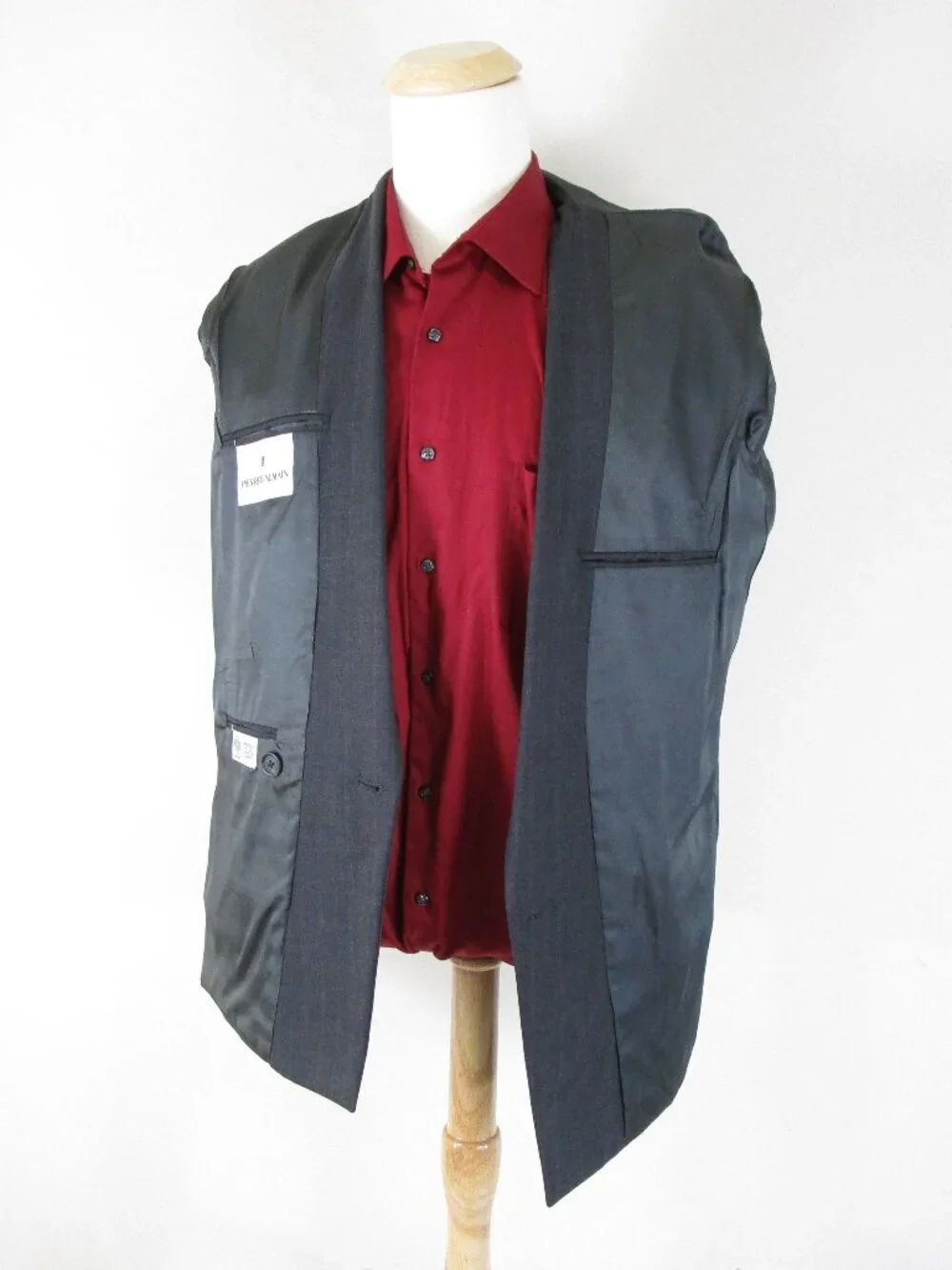 Vintage Pierre Balmain Gray Pinstripe Double Breast Wool Suit 40R Pants 30 X 30